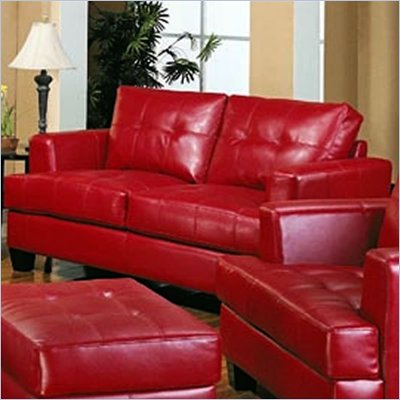 Coaster Samuel Modern Tufted Love Seat in Red Bonded Leather