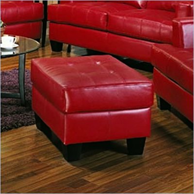 Coaster Samuel Modern Tufted Square Ottoman in Red Bonded Leather