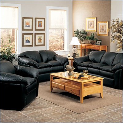 Coaster Sao Paulo 3 Piece Black Leather Living Room Set
