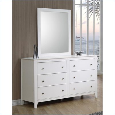 Coaster Selena 6 Drawer Double Dresser and Mirror Set in White Finish