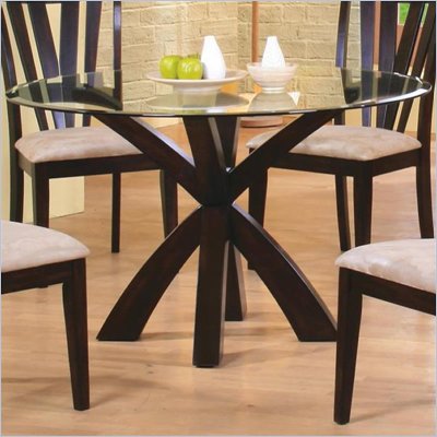 Coaster Shoemaker Crossing Pedestal Dining Table with Glass Top in Cappuccino