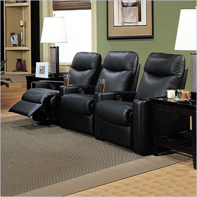 Coaster Hardwood Three Seat Leather Recliner Theater Chair Set In Black