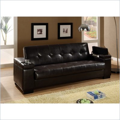Coaster Convertible Sofa Sleeper with Storage in Plush Dark Brown Faux Leather