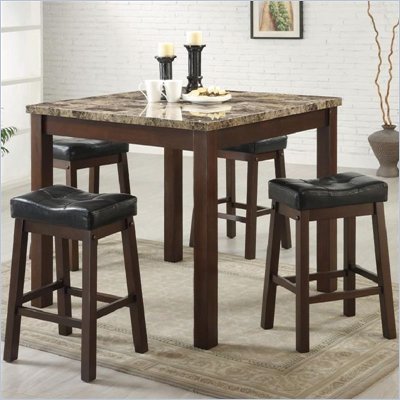 Coaster Sofie 5 Piece Marble Look Counter Height Dining Set in Cherry