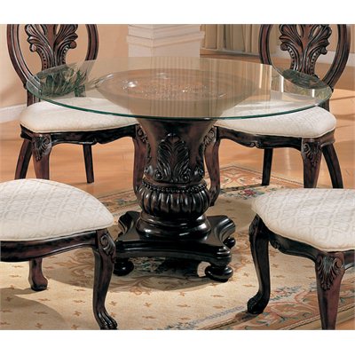 Coaster Tabitha Traditional Round Dining Table with Glass Top in Cherry Finish