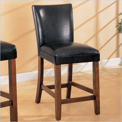 Coaster Telegraph 24 Inch Brown Bar Stool with Black Faux Leather Seat