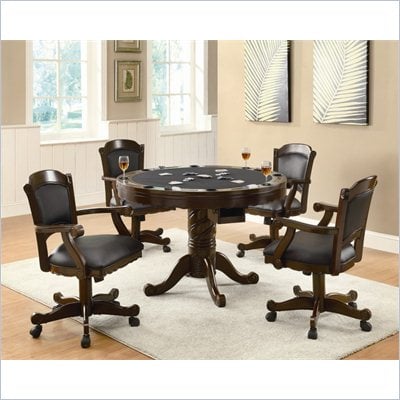   Kitchen Table  Chairs on Round Pedestal Game Table And Chairs 5 Piece Set In Medium Oak Finish