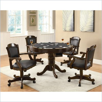 Kitchen Table Chairs on Round Pedestal Game Table And Chairs 5 Piece Set In Medium Oak Finish