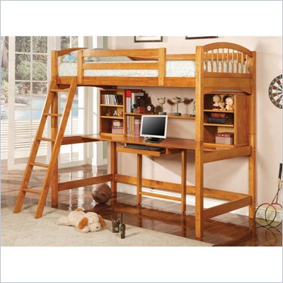 Coaster Twin Wood Loft Bunk Bed with Workstation in Natural Finish