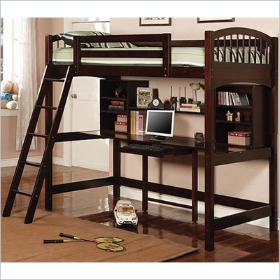 Coaster Twin Wood Loft Bunk Bed with Workstation in Cappuccino Finish