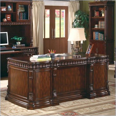 Coaster Union Hill Double Pedestal Desk w/ Leather Insert Top in Brown