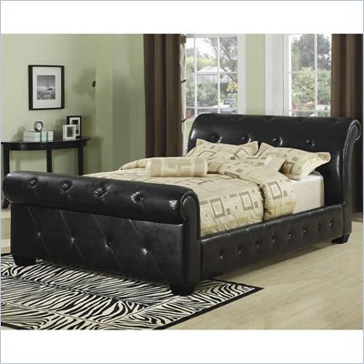 Coaster Queen Tufted Faux Leather Upholstered Sleigh Bed in Black