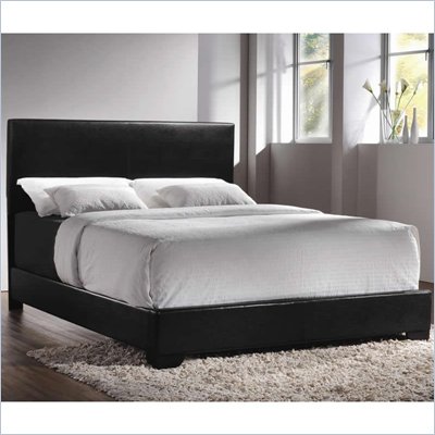 Coaster Queen Faux Leather Upholstered Bed in Black