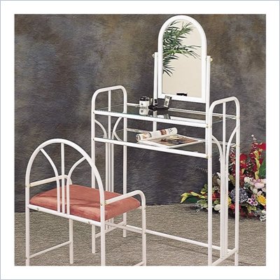 Coaster White Metal Makeup Vanity Table Set with Mirror in Mauve Velour