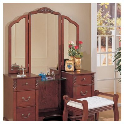 Coaster Traditional Wood Makeup Vanity Table Set with Mirror