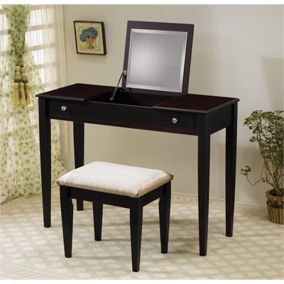 Coaster Wood Two Drawer Makeup Vanity Table Set with Mirror in Dark Brown