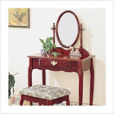 Coaster Elegant Wood Makeup Vanity Table Set with Mirror in Cherry Finish