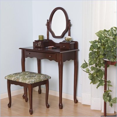 Coaster Traditional Wood Makeup Vanity Table Set with Mirror in Stained Cherry