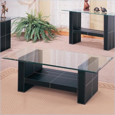 Coaster Williams Contemporary Cocktail Table with Bonded Leather Base and Glass Top