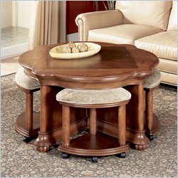 Powell Furniture Wilmington Lift Top Round Wood Coffee Table  in Cherry Finish