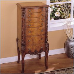 Powell Furniture Masterpiece Faux Burl Jewelry Armoire in Golden Brown