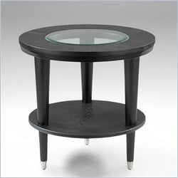 Klaussner Furniture Ontario Round Black Wood End Table with Glass Top