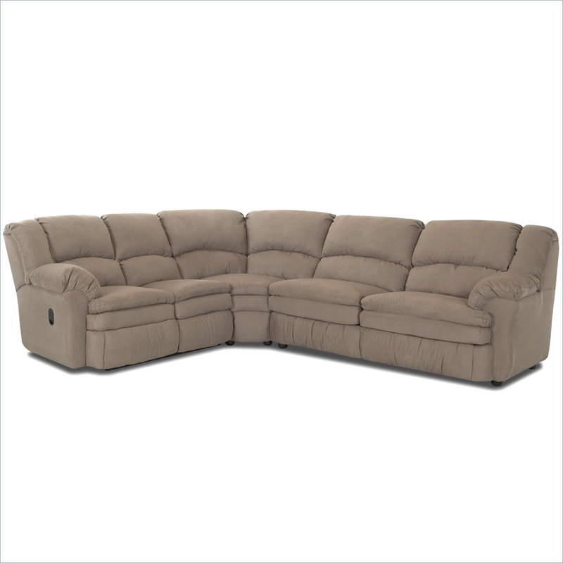 Klaussner Furniture Rupert 3 Piece Microsuede Sectional Reclining Sofa Set in Khaki