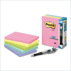 Post-it Lined Notes Value Pack in Assorted Pastel Colors with Free Flag Pen