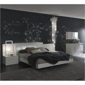 Rossetto Nightfly Bed with Night Stands 4 Piece Bedroom Set in White