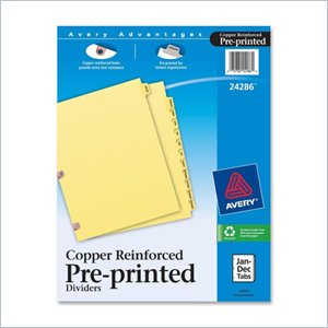 Avery Monthly Copper Reinforced Laminated Tab Divider