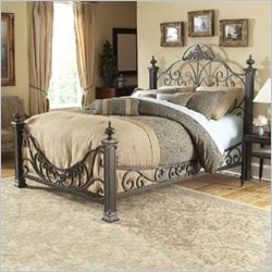 Fashion Bed Group Baroque Metal Poster Bed in Gilded Slate-Queen