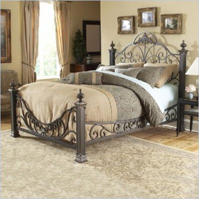 Fashion Bed Group Baroque Metal Poster Bed in Gilded Slate