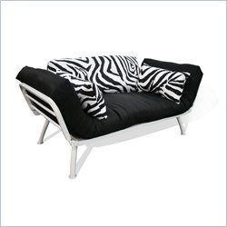 Elite Products Mali Convertible Futon Sofa with White Frame in Zebra/Black