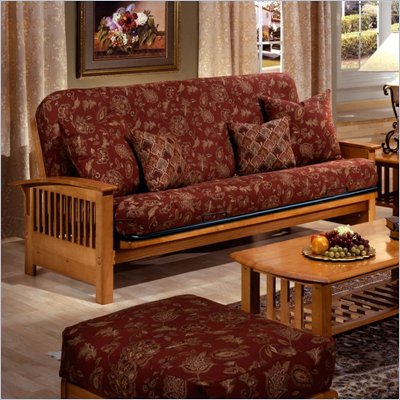 Elite Products Bridgeport Full Size Wood Futon Frame in Golden Oak