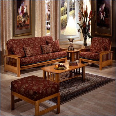 Elite Products Bridgeport Futon Set in Golden Oak Finish