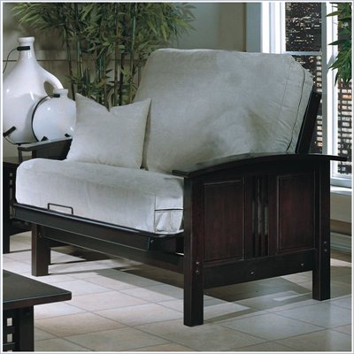 Elite Products Hermosa Junior Twin Wood Futon Chair Frame and Ottoman