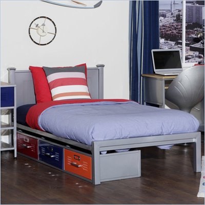 Elite Products Twin Metal Locker Storage Bed in Silver Finish
