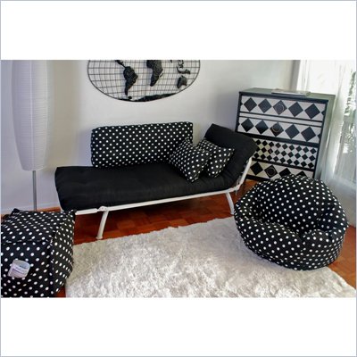 Elite Products Mali Convertible Futon Sofa with Pewter Frame in Black/Polka Dot
