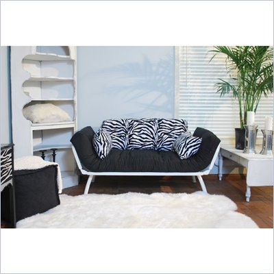 Elite Products Mali Convertible Futon Sofa with White Frame in Zebra/Black