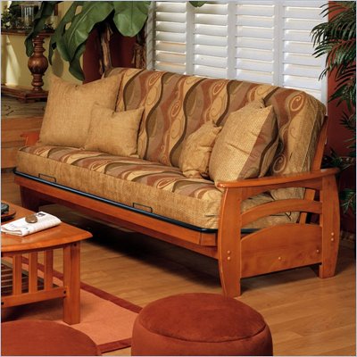 Elite Products Montego Full Oak Wood Futon Frame