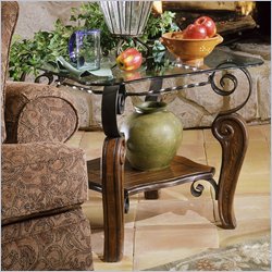 Standard Amor Glass Top Medium Cherry End Table with Shelf