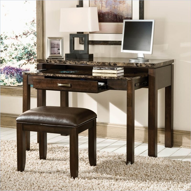 23629 Bella Desk/Entertainment Combination with Marbella Top and Pullout Console Desk in Deep