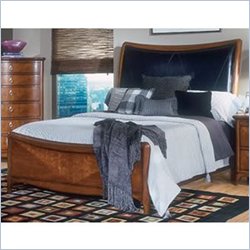 Standard New York Skyline Accentuated Sleigh Bed in Rich Brown Cinnamon Finish
