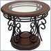 Standard Crescendo Round Glass Top End Table in Brown Leather Finish
