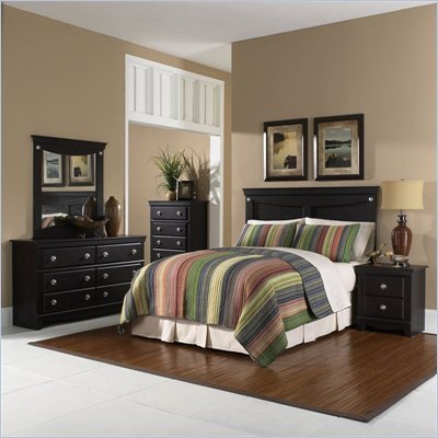 Standard Carlsbad Full / Queen Wood Panel Headboard 5 Piece Bedroom Set in Dark Pecan