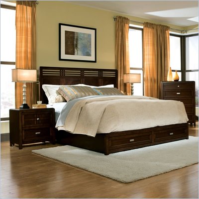  Standard City Gazebo II 2 Piece Panel Bed and Nightstand in Dutch Chocolate Brown Finish 