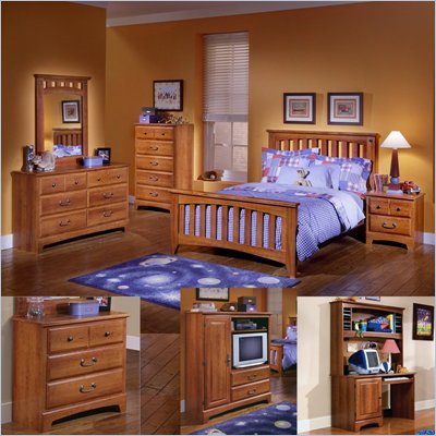 Standard City Park Kids Wood Slat Bed 7 Piece Bedroom Set in Cherry