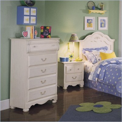 Standard Diana White Wash Wood Panel Headboard 5 Piece Bedroom Set