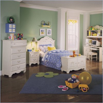 Standard Diana White Wash Wood Panel Headboard 5 Piece Bedroom Set