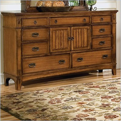 Standard Mission Hills 9 Drawer Double Dresser in Distressed Chestnut Brown Finish
